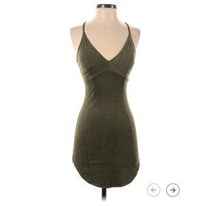 Privy Plunge Faux Suede Olive Bodycon Mini Dress S